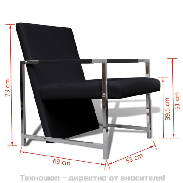 Фотьойл с хромирани крака, черен, изкуствена кожа