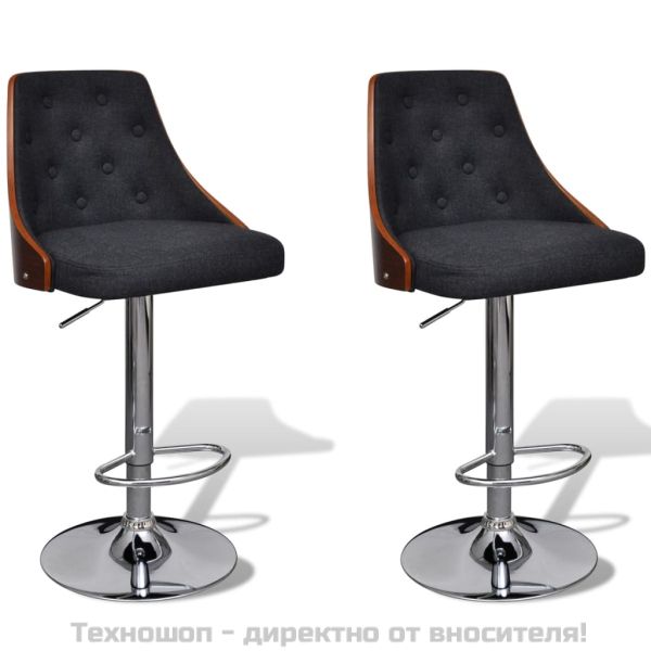 Бар табуретки, 2 бр, извито дърво и текстил