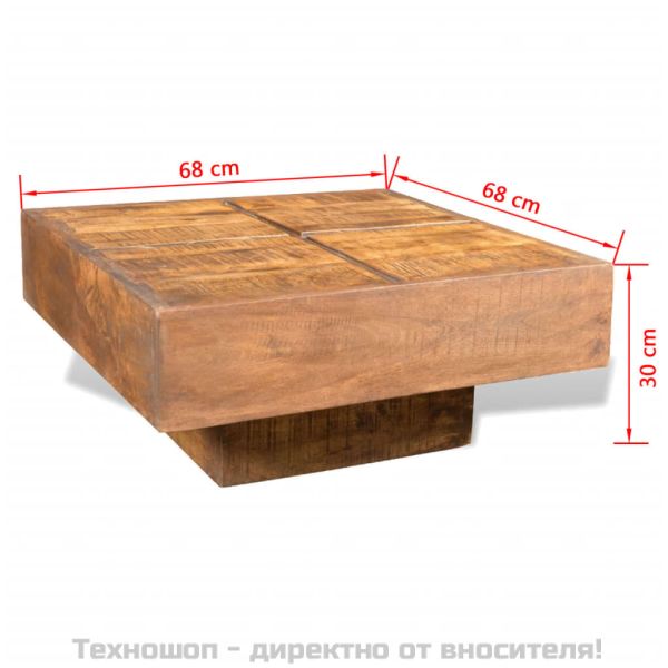 Маса за кафе, мангово дърво масив, квадратна, кафява