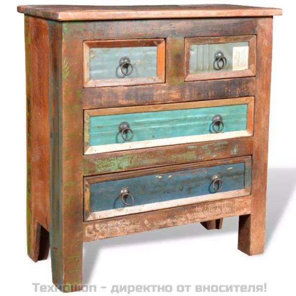 Шкаф от регенерирано дърво масив с 4 чекмеджета