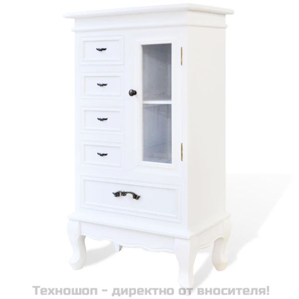 Шкаф с 5 чекмеджета, 2 рафта, бял