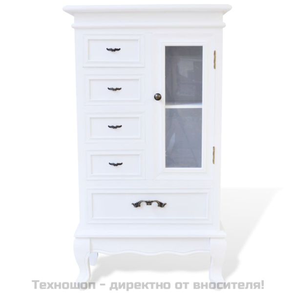 Шкаф с 5 чекмеджета, 2 рафта, бял