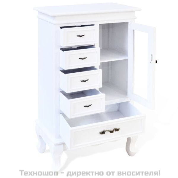 Шкаф с 5 чекмеджета, 2 рафта, бял