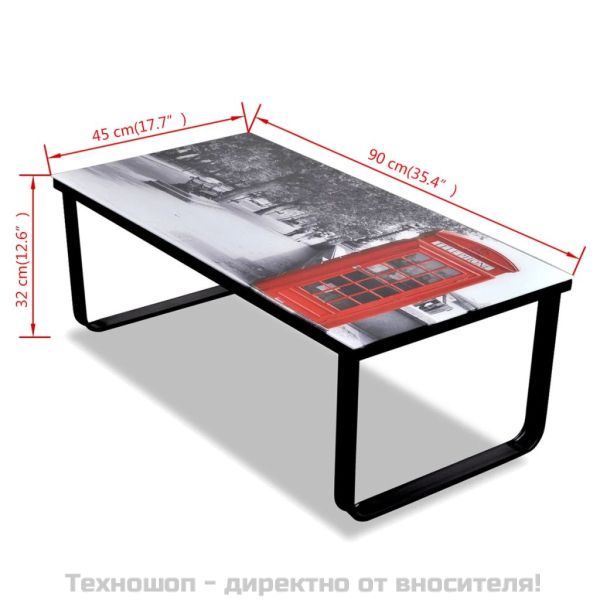 Маса за кафе със стъклен плот и принт на телефонна кабина