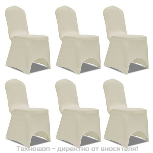 Еластични калъфи за столове, кремави – 6 броя