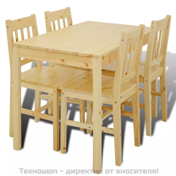 Дървена маса за хранене с 4 стола от натурално дърво