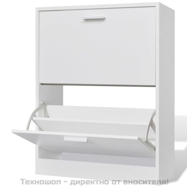 Бял дървен шкаф за обувки с 2 отделения