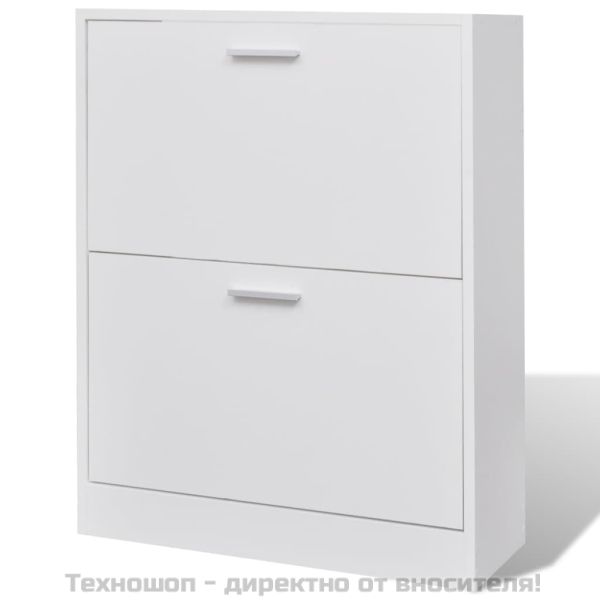 Бял дървен шкаф за обувки с 2 отделения