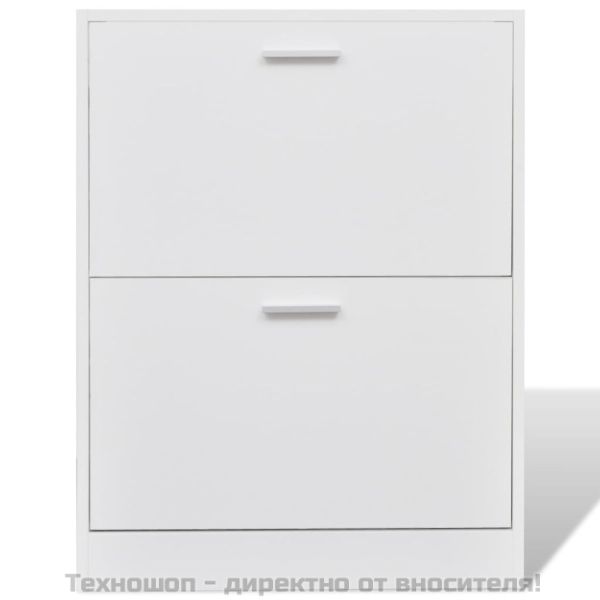 Бял дървен шкаф за обувки с 2 отделения