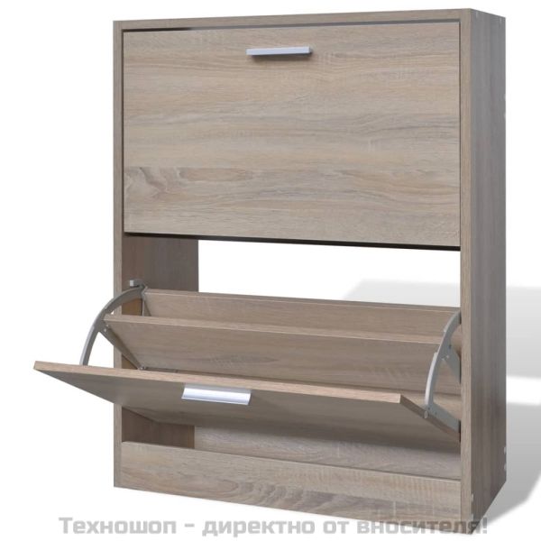 Дървен шкаф за обувки с 2 отделения, дъб