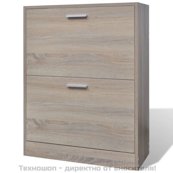 Дървен шкаф за обувки с 2 отделения, дъб