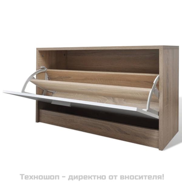 3-в-1 комплект дървен шкаф за обувки, дъб и бяло