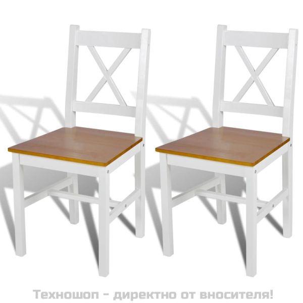 Трапезни столове, 2 бр, бели, борова дървесина