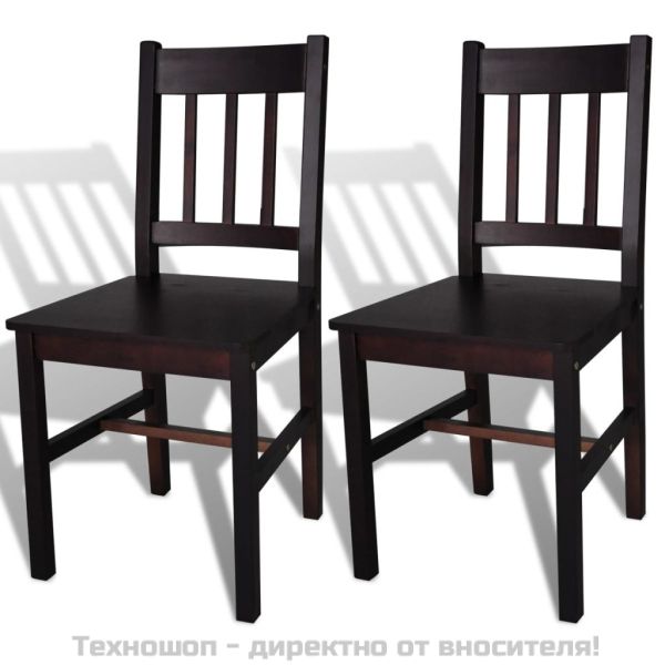 Трапезни столове, 2 бр, тъмнокафяви, борова дървесина
