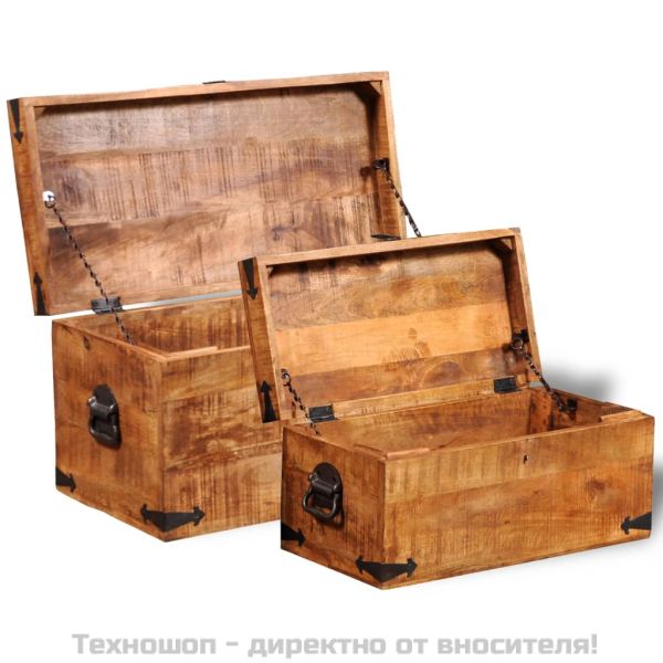 Комплект от 2 сандъка от необработено мангово дърво