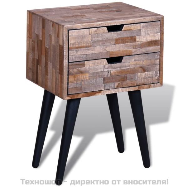 Нощно шкафче с 2 чекмеджета, регенерирано тиково дърво