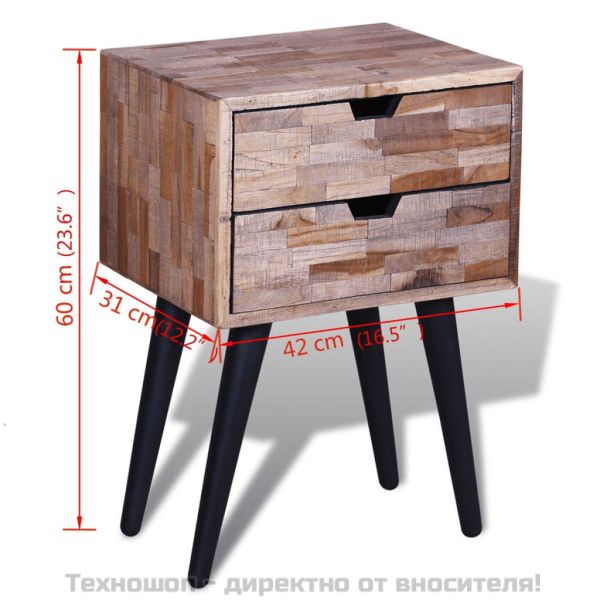 Нощно шкафче с 2 чекмеджета, регенерирано тиково дърво