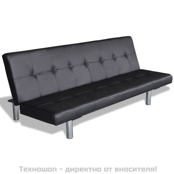 Разтегателен диван с две възглавници, изкуствена кожа, черен