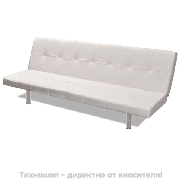 Разтегателен диван с две възглавници, изкуствена кожа, кремав