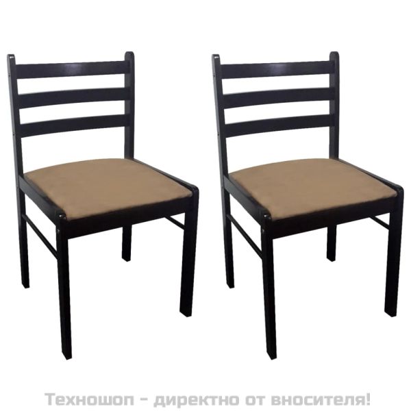 Трапезни столове 2 бр кафяви масивно каучуково дърво и кадифе