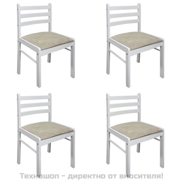 Трапезни столове 4 бр бели масивно каучуково дърво и кадифе