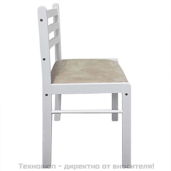Трапезни столове 4 бр бели масивно каучуково дърво и кадифе