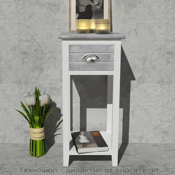 Нощно шкафче с 1 чекмедже, сиво и бяло