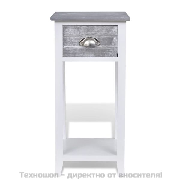 Нощно шкафче с 1 чекмедже, сиво и бяло