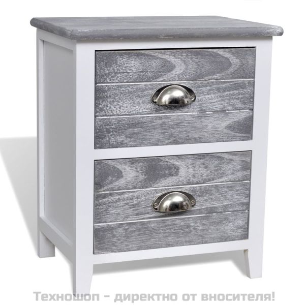 Нощно шкафче с 2 чекмеджета, 2 бр, сиво и бяло