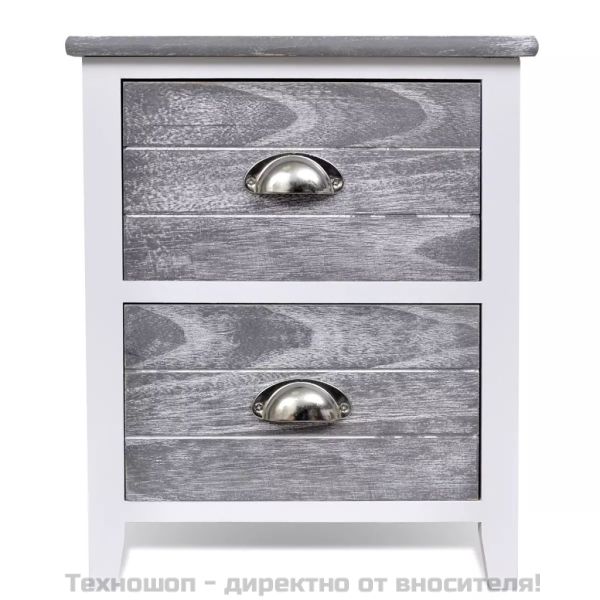 Нощно шкафче с 2 чекмеджета, 2 бр, сиво и бяло