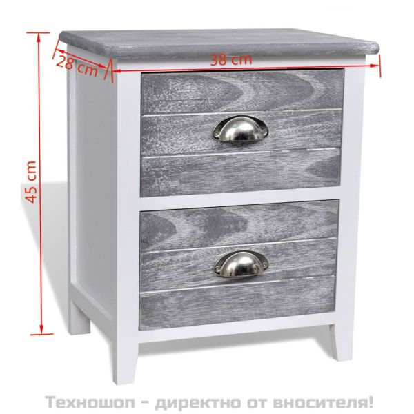 Нощно шкафче с 2 чекмеджета, 2 бр, сиво и бяло