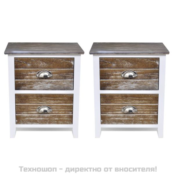 Нощно шкафче с 2 чекмеджета, 2 бр, кафяво и бяло