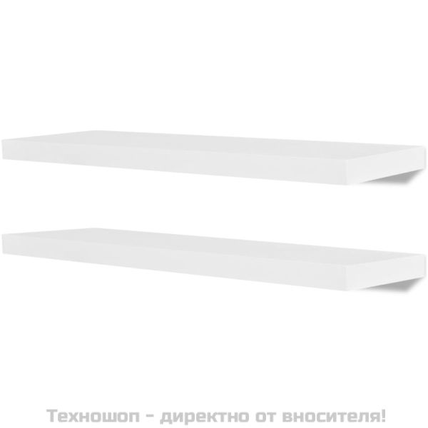 2 бели МДФ плаващи стенни рафтове за съхранение на книги/DVD