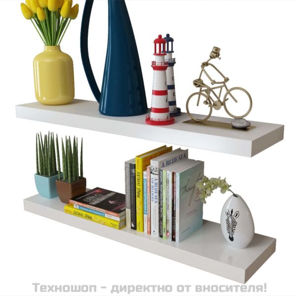 2 бели МДФ плаващи стенни рафтове за съхранение на книги/DVD