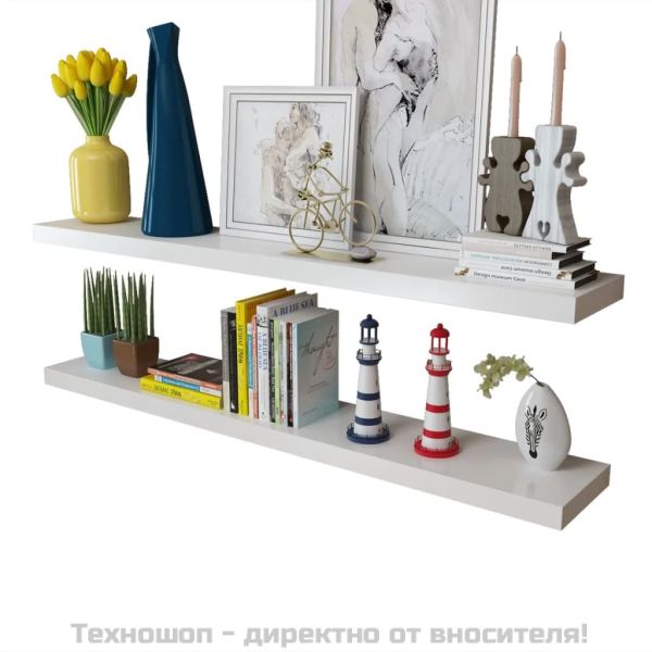 2 бели МДФ плаващи стенни рафтове за съхранение на книги/DVD