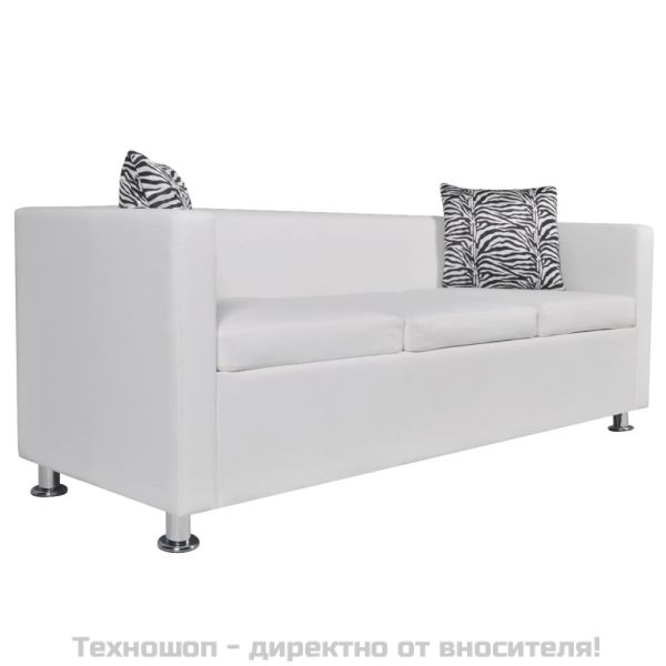 3-местен диван, изкуствена кожа, бял