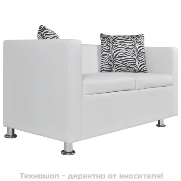 2-местен диван, изкуствена кожа, бял