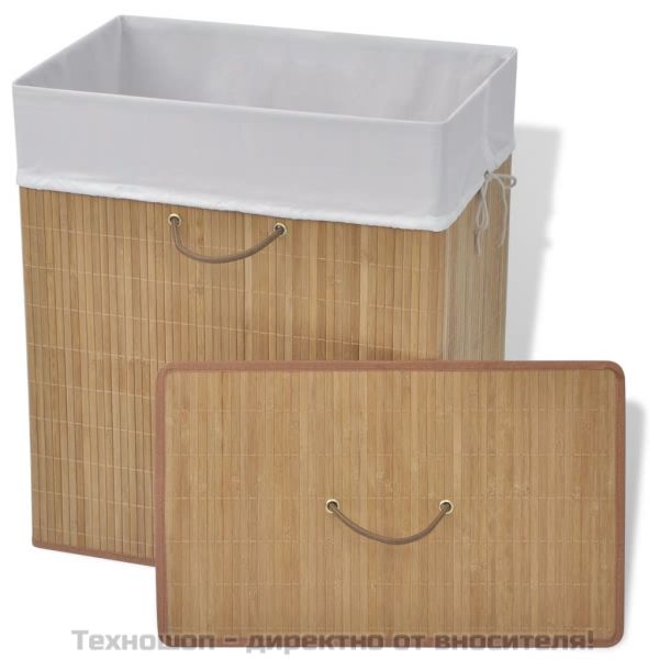 Бамбуков кош за пране, правоъгълен, естествен цвят