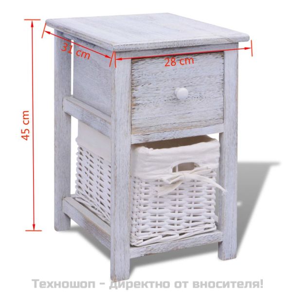 Нощно шкафче, дърво, бяло