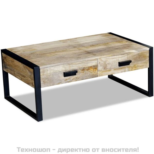 Маса за кафе с 2 чекмеджета, твърдо мангово дърво, 100x60x40 cм