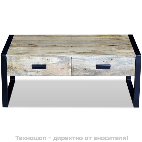 Маса за кафе с 2 чекмеджета, твърдо мангово дърво, 100x60x40 cм