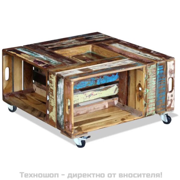 Кафе маса, регенерирано дърво масив, 70x70x35 cм