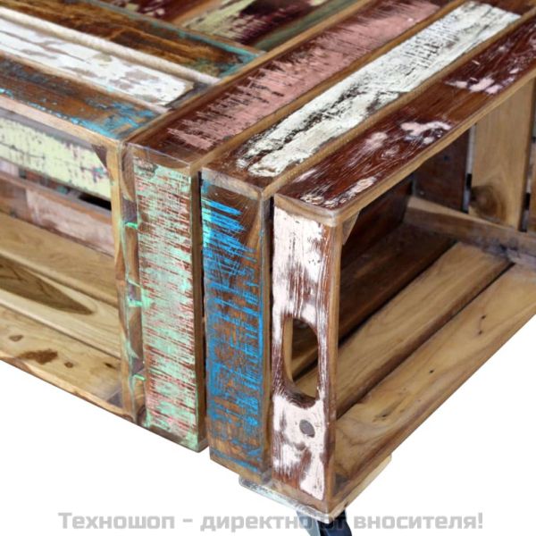 Кафе маса, регенерирано дърво масив, 70x70x35 cм