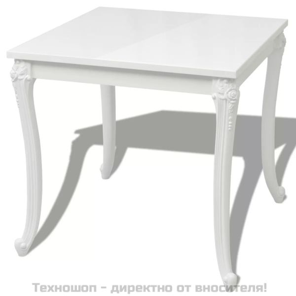 Трапезна маса, 80x80x76 см, силен гланц, бяла