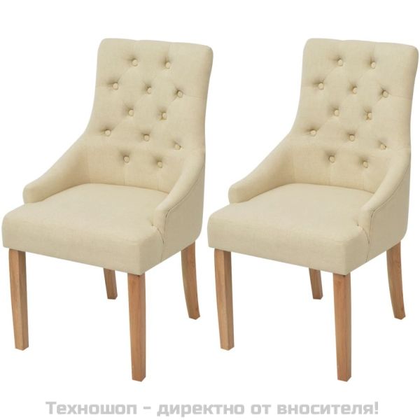 Трапезни столове, 2 бр, кремави, текстил