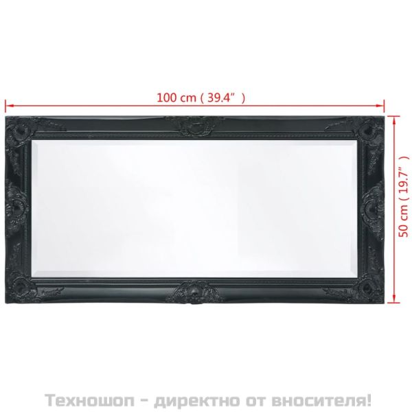 Стенно огледало, бароков стил, 100x50 см, черно