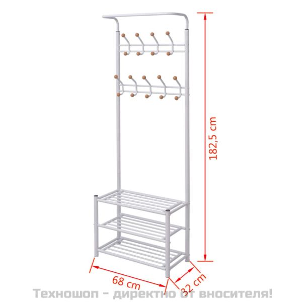 Щендер за дрехи със стелажи за обувки, 68x32x182,5 см, бял