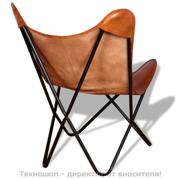 Стол тип пеперуда, кафяв, естествена кожа