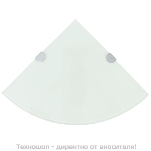 Ъглов рафт с държачи в цвят хром, бяло стъкло, 35x35 см