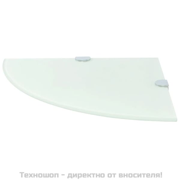 Ъглов рафт с държачи в цвят хром, бяло стъкло, 35x35 см